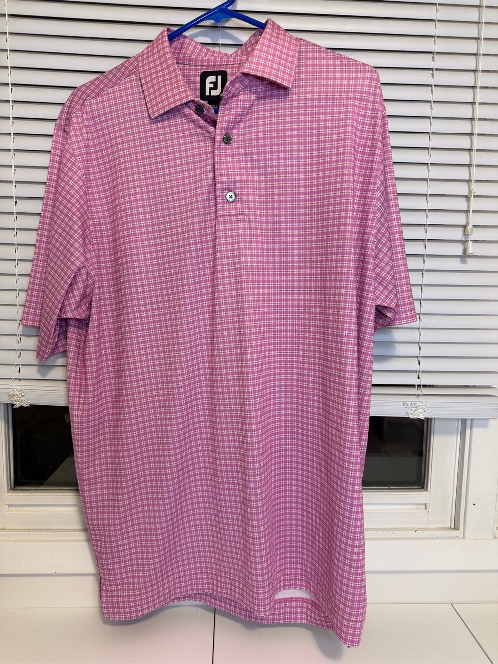 FootJoy FJ Mens Medium Golf Polo Pink White Checkered Back Embroidered Logo